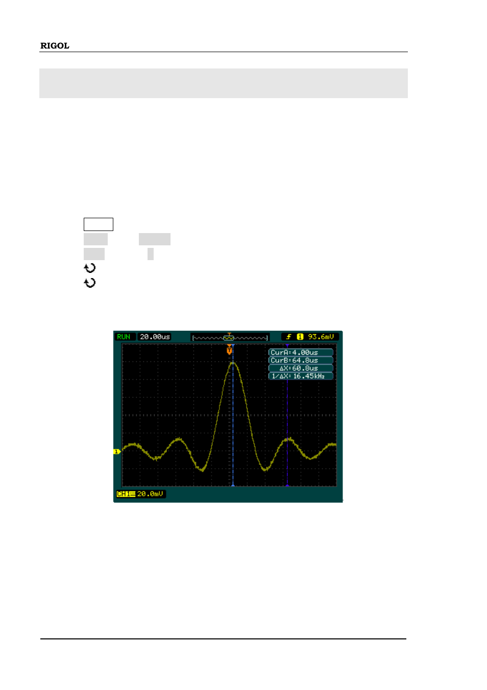 Example 5: making cursor measurements, Example 5: making cursor measurements -6 | RIGOL DS1000B User Manual | Page 144 / 166