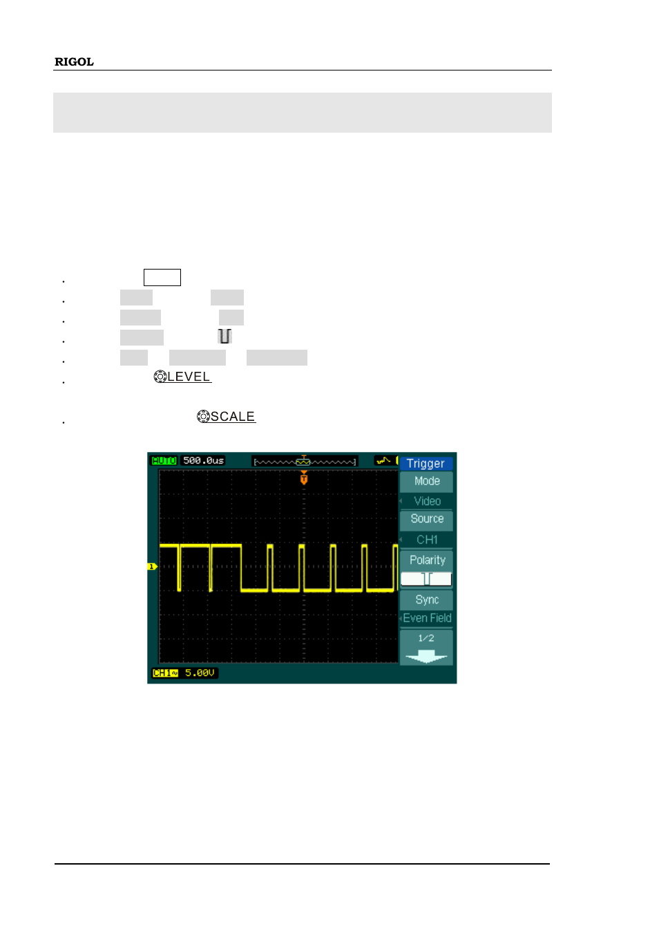 Example 7: triggering on a video signal, Example 7: triggering on a video signal -10 | RIGOL DS1000B User Manual | Page 148 / 166