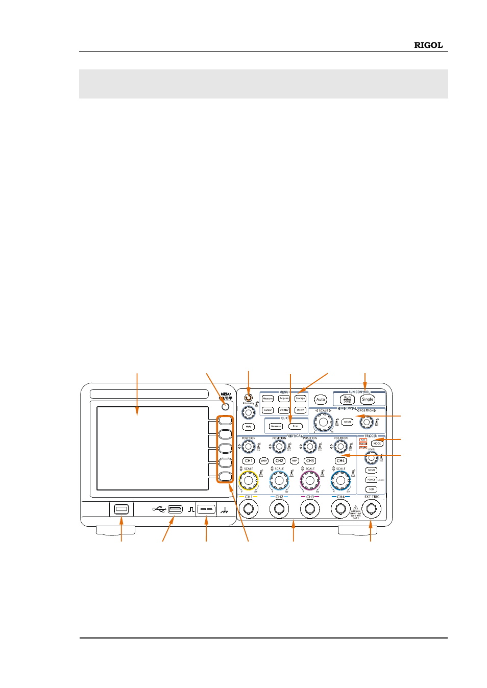 Panels and user interface, Panels and user interface -3, Front panel | RIGOL DS1000B User Manual | Page 15 / 166