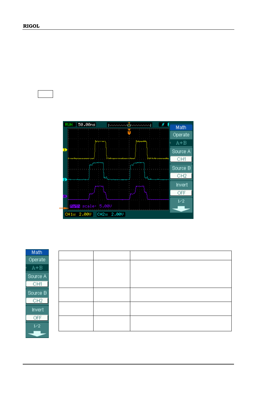 Math function, Math function -14 | RIGOL DS1000B User Manual | Page 44 / 166