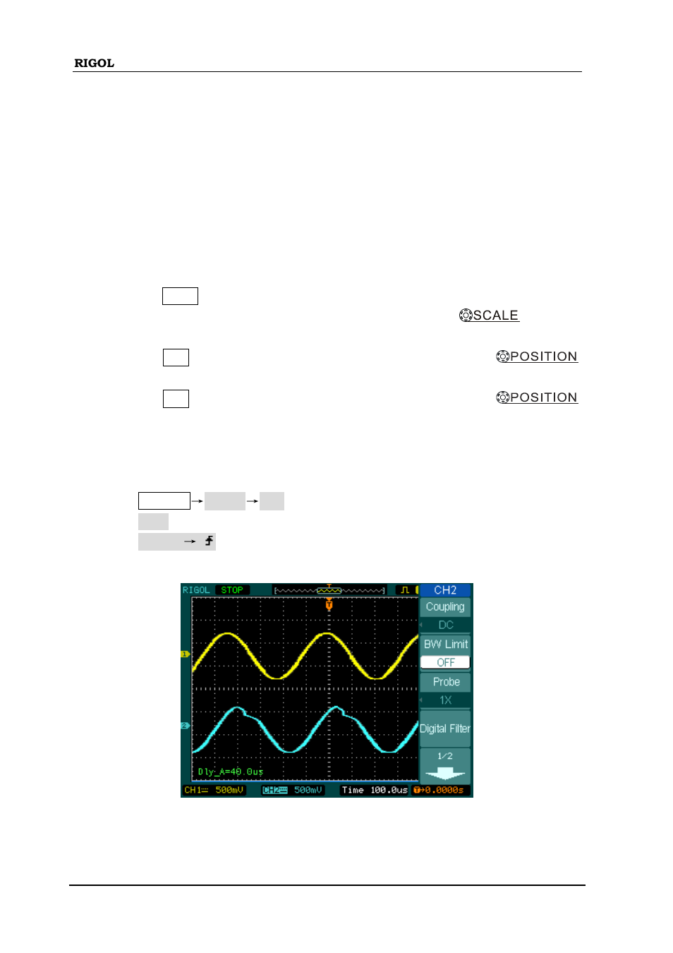 Example 2: view a signal delay caused by a circuit | RIGOL DS1000D User Manual | Page 136 / 166