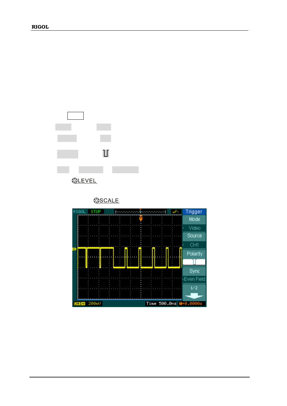 Example 7: triggering on a video signal, Example 7: triggering on a video signal -10 | RIGOL DS1000D User Manual | Page 144 / 166