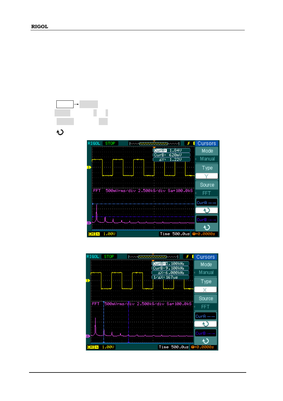 Example 8: fft cursor measurement, Example 8: fft cursor measurement -12 | RIGOL DS1000D User Manual | Page 146 / 166