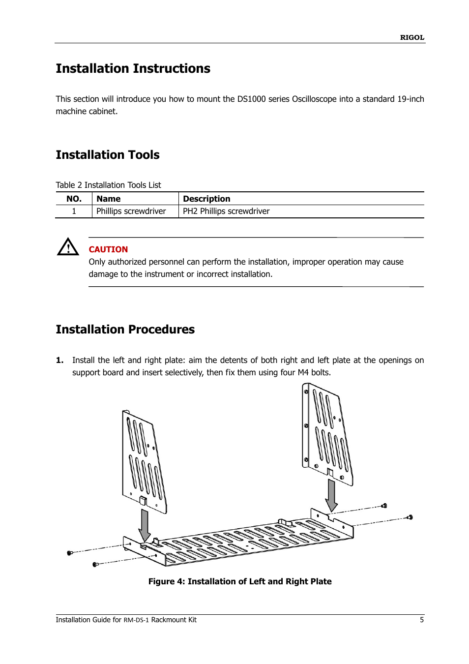 Installation instructions, Installation tools, Installation procedures | RIGOL DS1000D User Manual | Page 6 / 10