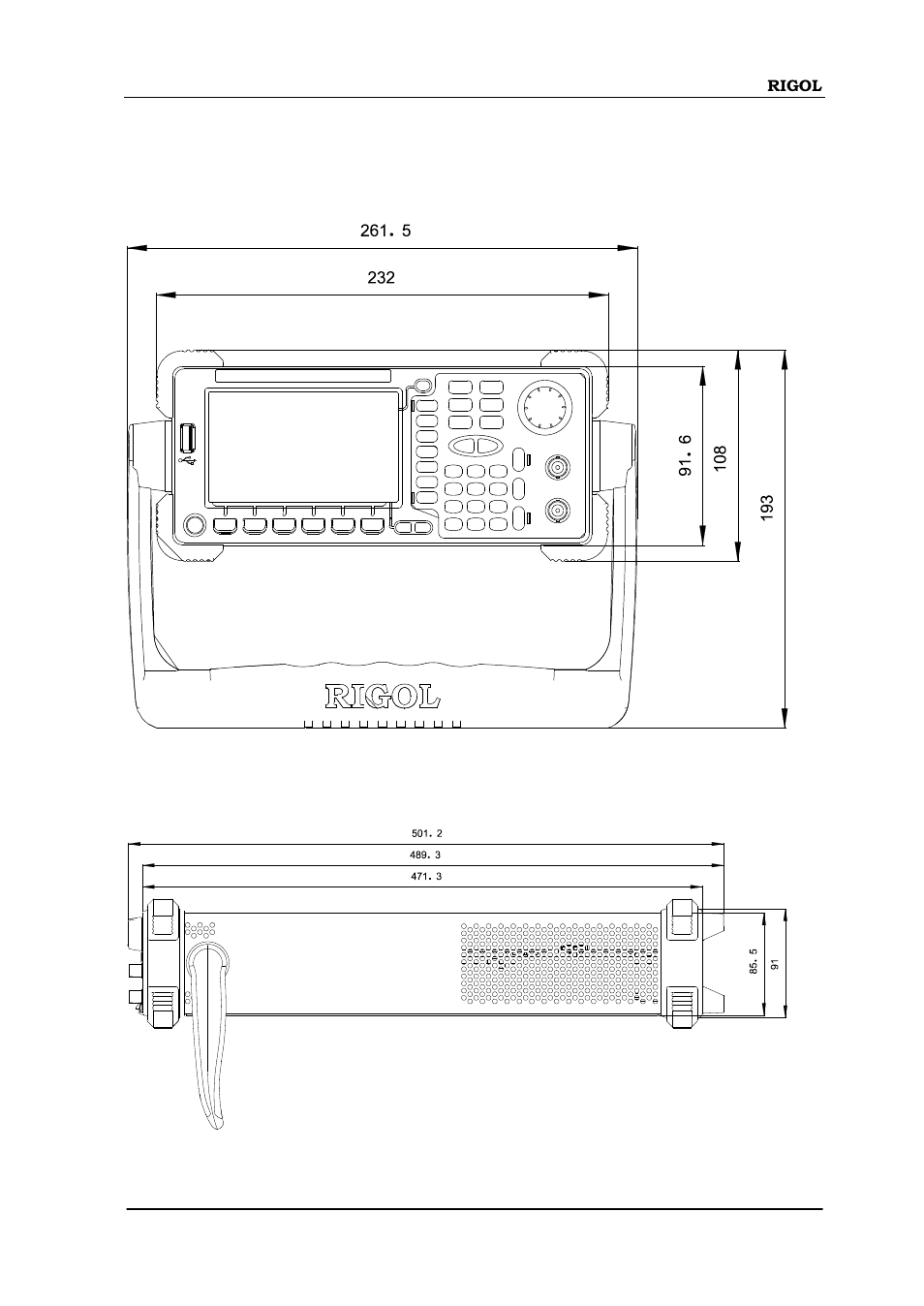 Appearance and dimensions | RIGOL DG5000 Series User Manual | Page 49 / 70