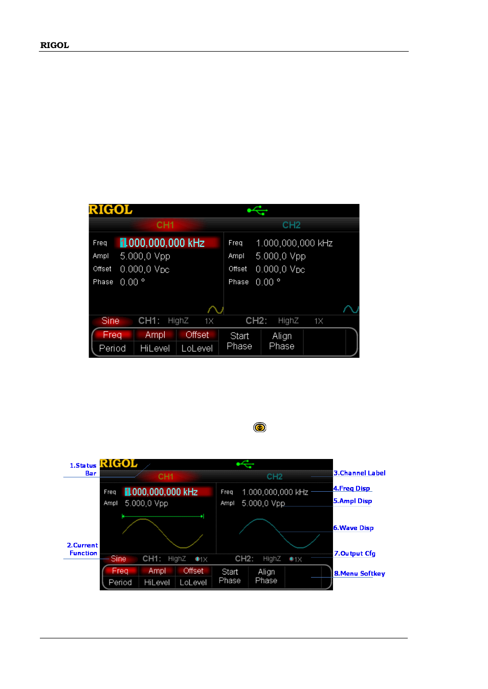 User interface, Parameter mode, Graph mode | Parameter mode graph mode | RIGOL DG5000 Series User Manual | Page 60 / 70