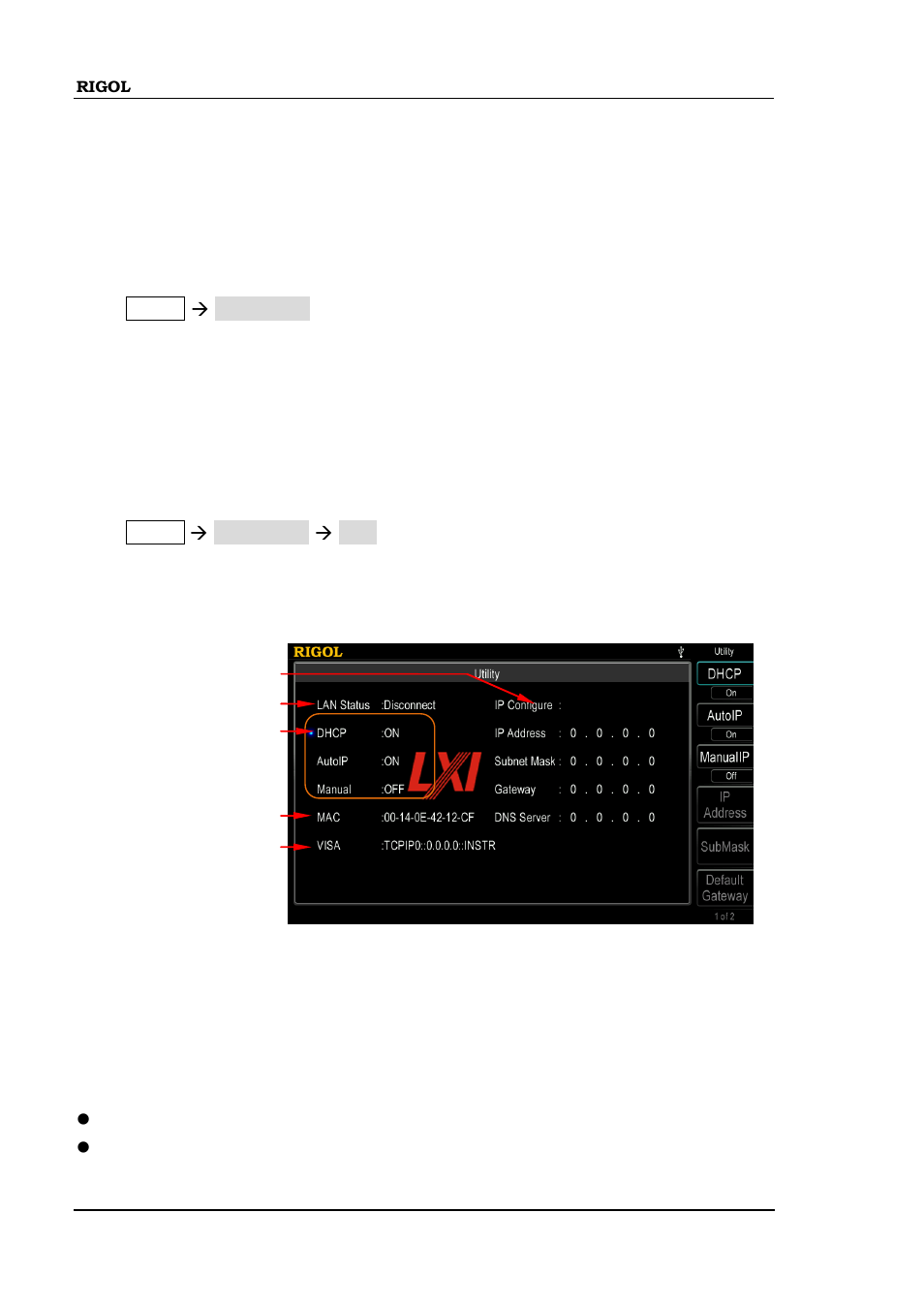 To configure the remote interface, Lan setting, To configure the remote interface -12 | Lan setting -12, Network status | RIGOL DG4000 Series User Manual | Page 184 / 238