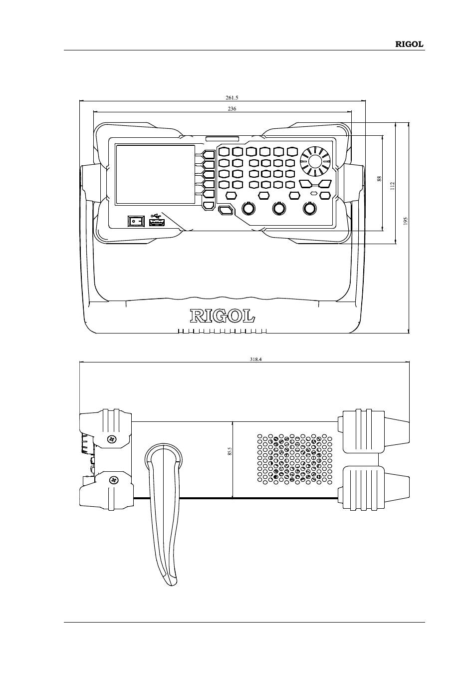 Appearance and dimensions | RIGOL DG1000Z Series User Manual | Page 47 / 73