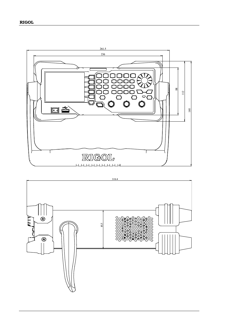 Appearance and dimensions, Appearance and dimensions -4 | RIGOL DG1000Z Series User Manual | Page 22 / 188