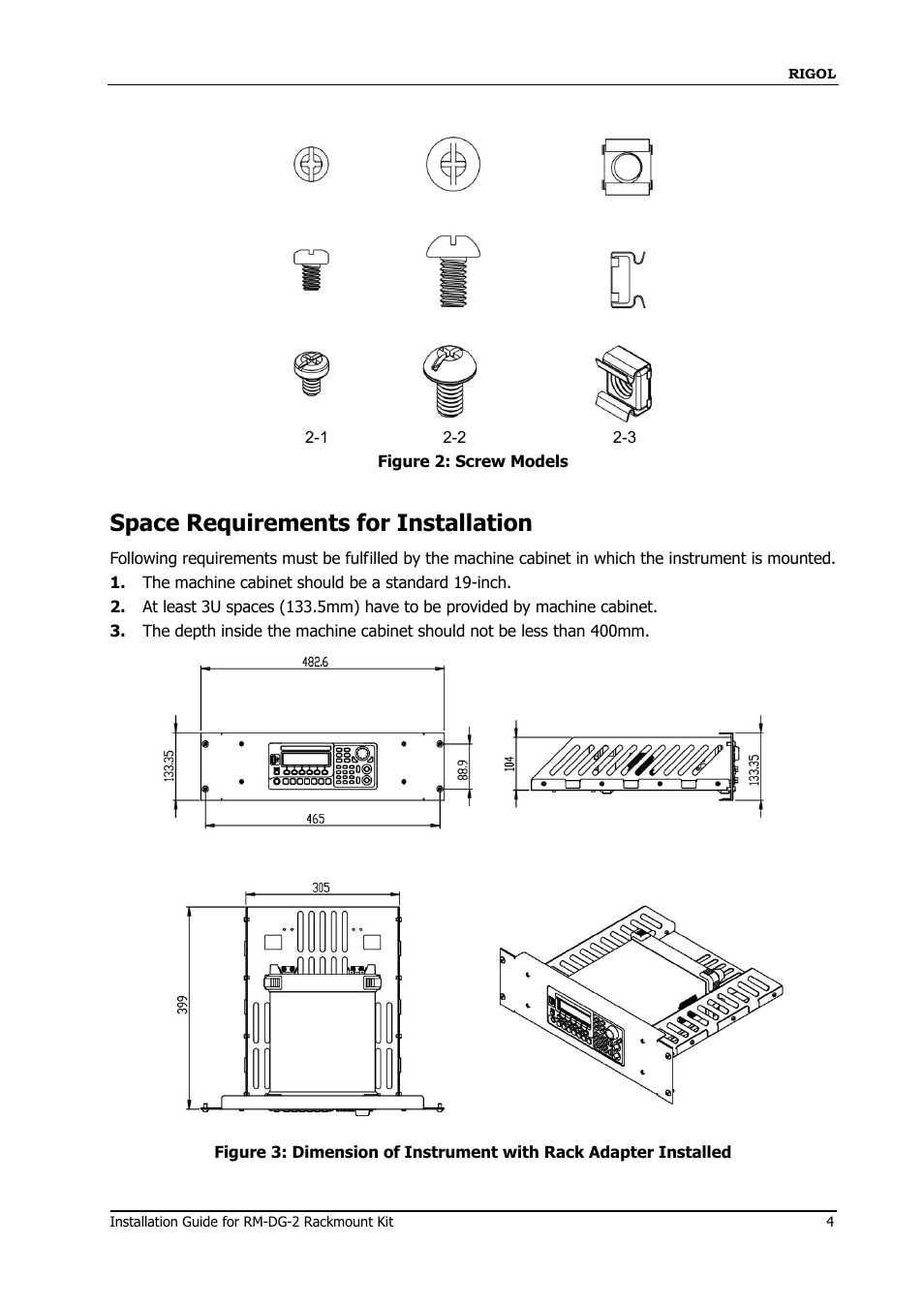 Space requirements for installation | RIGOL DG1000 Series User Manual | Page 5 / 10