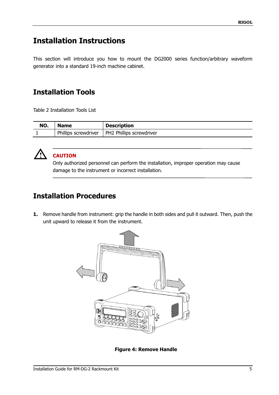 Installation instructions, Installation tools, Installation procedures | RIGOL DG1000 Series User Manual | Page 6 / 10