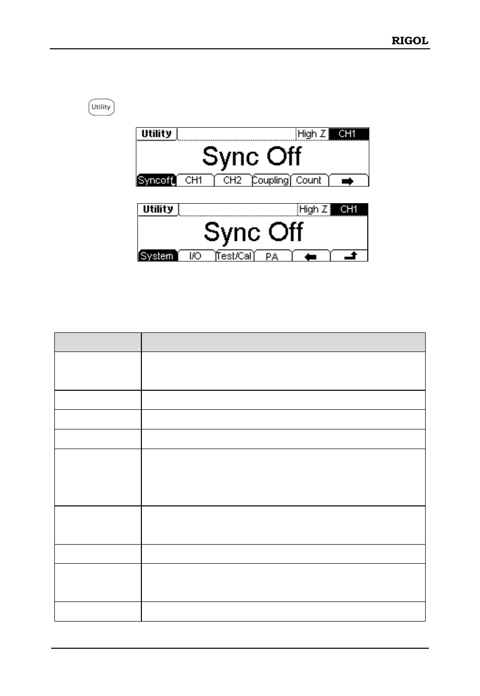 Utility system | RIGOL DG1000 Series User Manual | Page 23 / 25