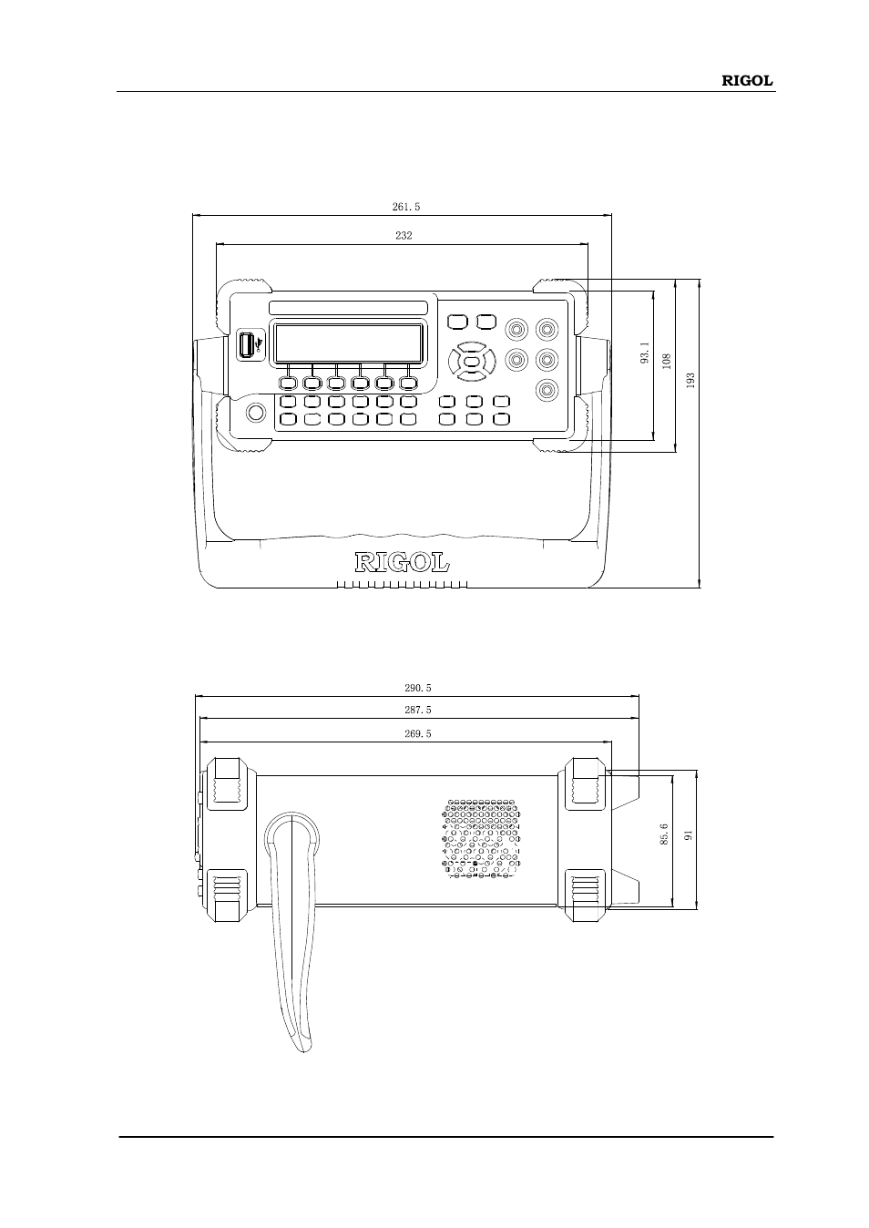 Appearance and dimensions | RIGOL DM3068 User Manual | Page 47 / 66