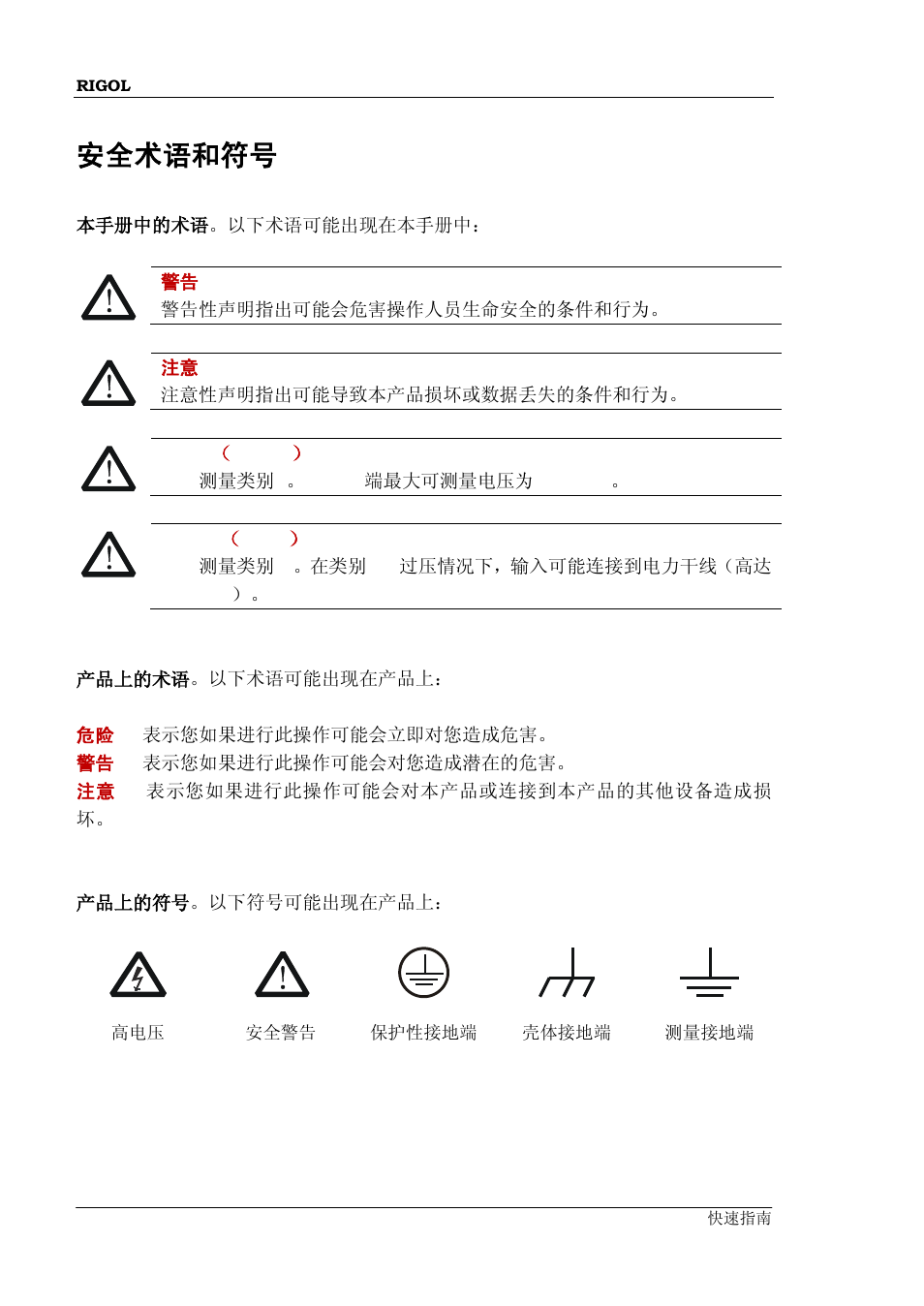安全术语和符号 | RIGOL DM3068 User Manual | Page 8 / 66