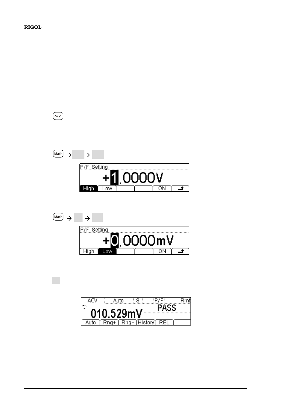 Example 5: p/f test, Example 5: p/f test -6 | RIGOL DM3058 User Manual | Page 104 / 138