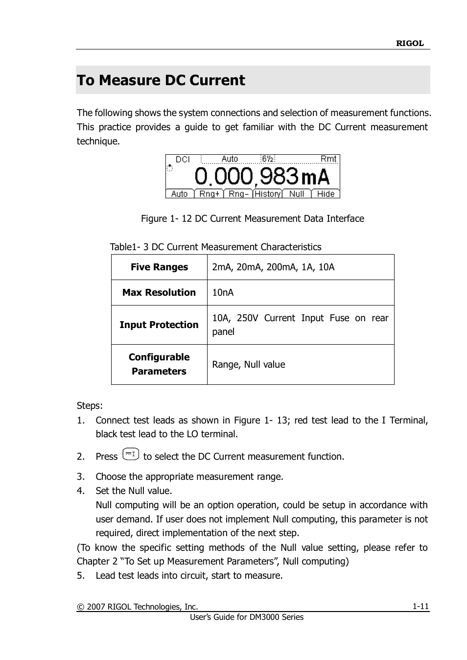 To measure dc current, To measure dc current -11 | RIGOL M300 User Manual | Page 21 / 144