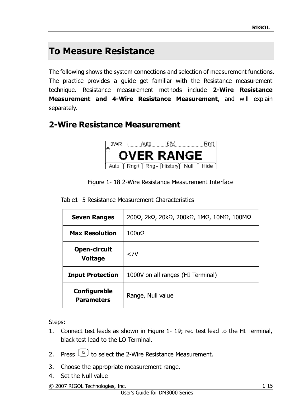 To measure resistance, To measure resistance -15, Wire resistance measurement | RIGOL M300 User Manual | Page 25 / 144