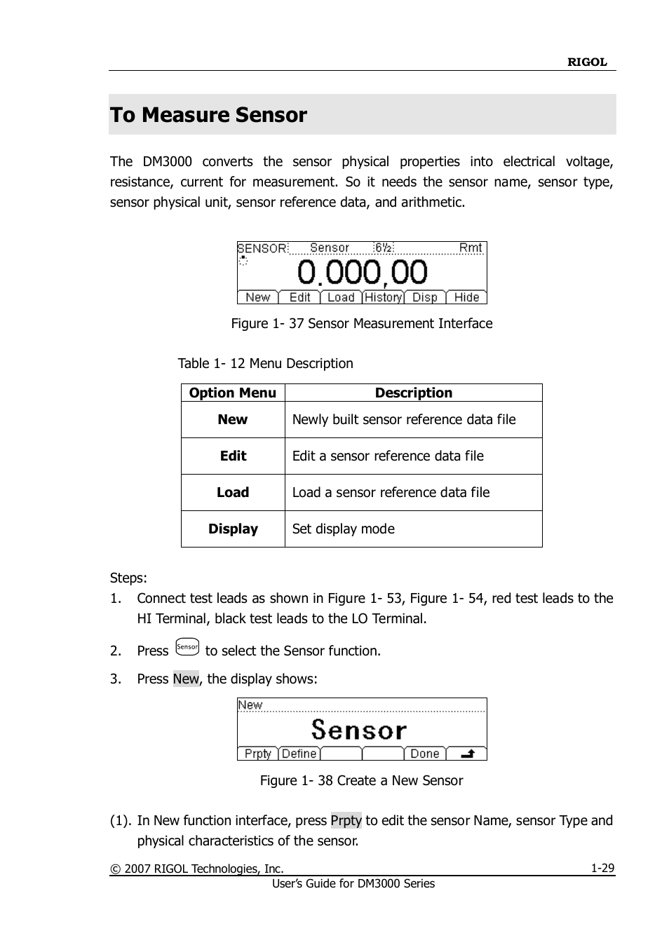 To measure sensor, To measure sensor -29 | RIGOL M300 User Manual | Page 39 / 144