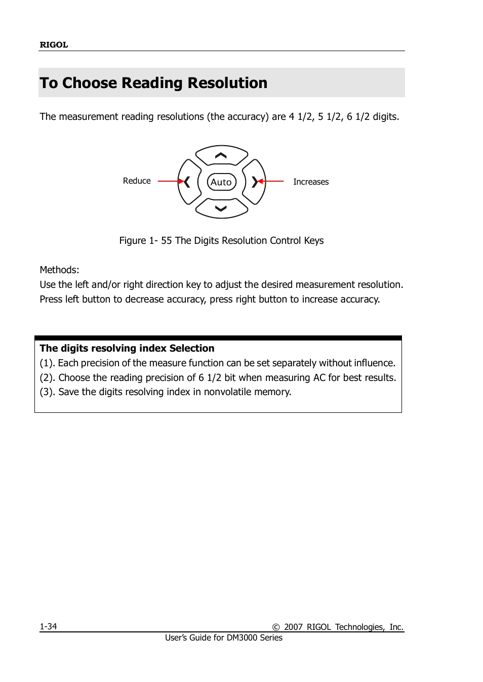 To choose reading resolution, To choose reading resolution -34 | RIGOL M300 User Manual | Page 44 / 144