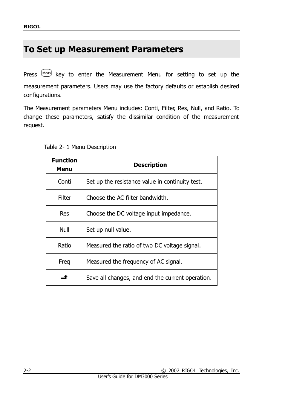 To set up measurement parameters, To set up measurement parameters -2 | RIGOL M300 User Manual | Page 50 / 144