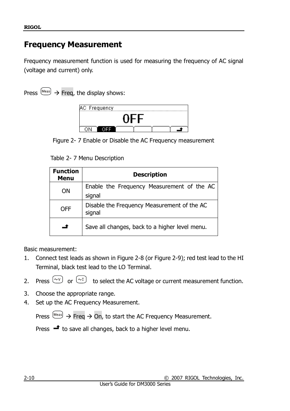 Frequency measurement | RIGOL M300 User Manual | Page 58 / 144