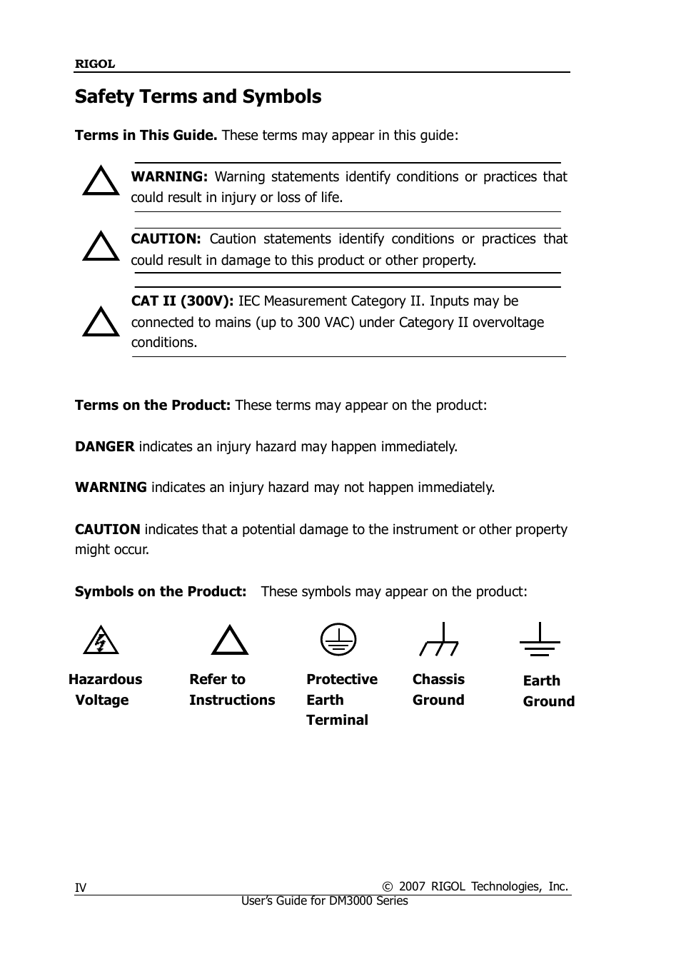 Safety terms and symbols | RIGOL M300 User Manual | Page 6 / 144