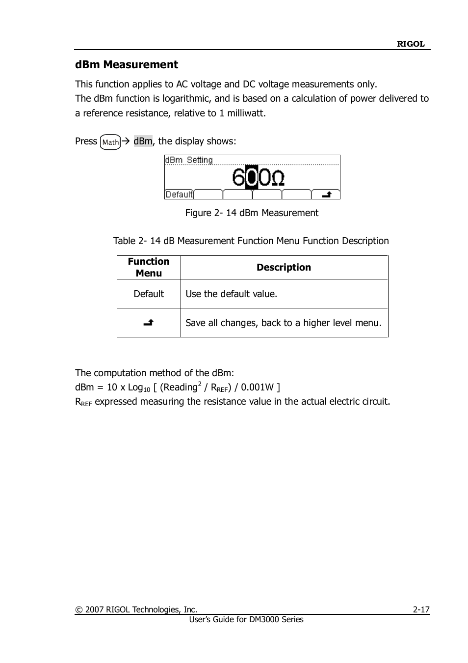 Dbm measurement | RIGOL M300 User Manual | Page 65 / 144