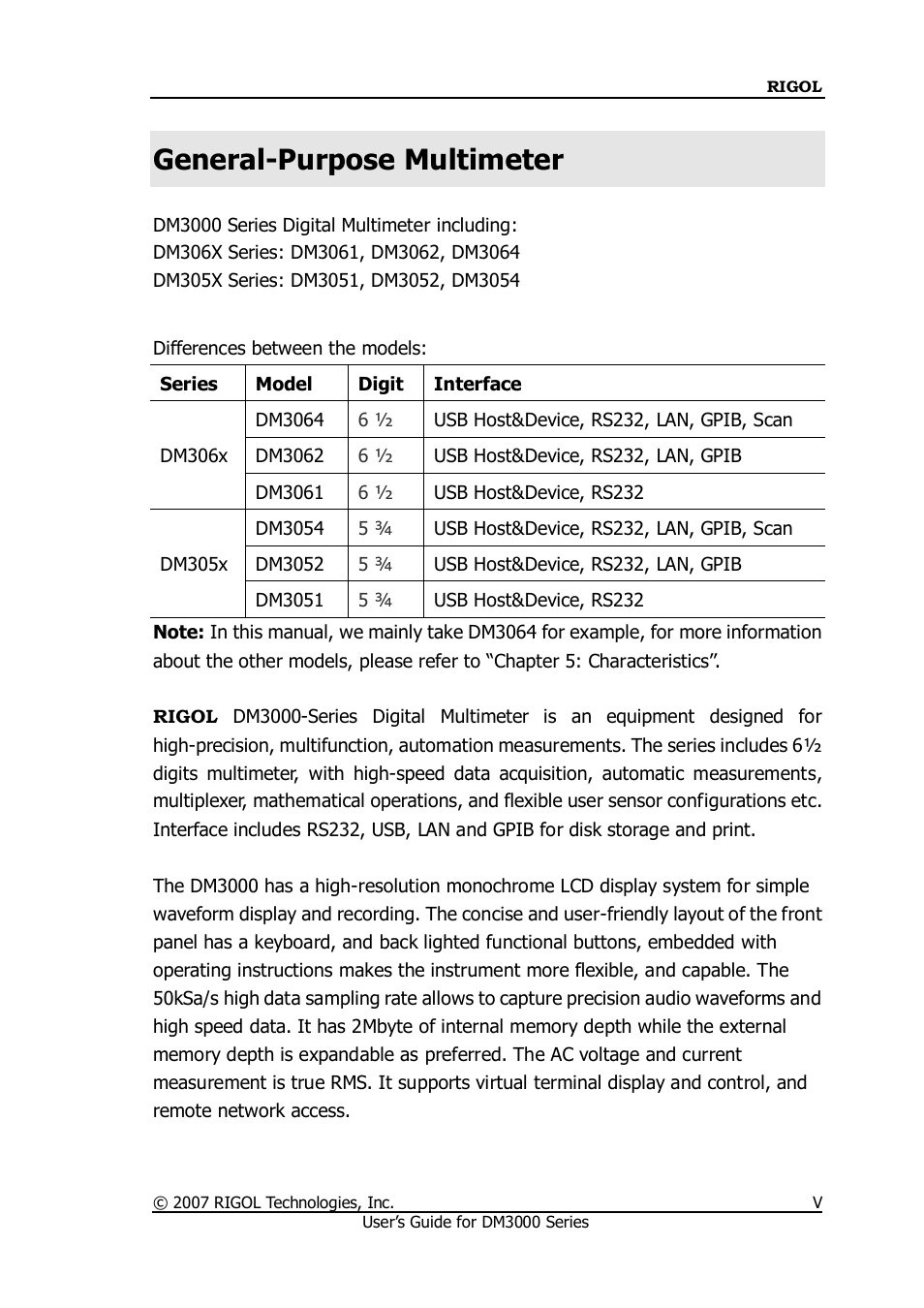 General-purpose multimeter | RIGOL M300 User Manual | Page 7 / 144