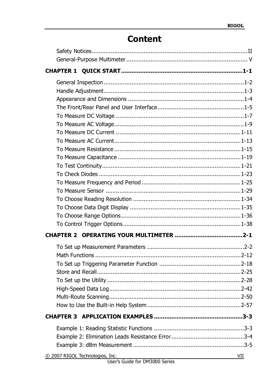 Content | RIGOL M300 User Manual | Page 9 / 144