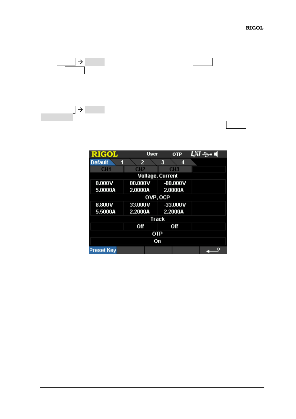 Preset setting, To restore to factory setting, Preset setting -63 | RIGOL DP832A User Manual | Page 117 / 146