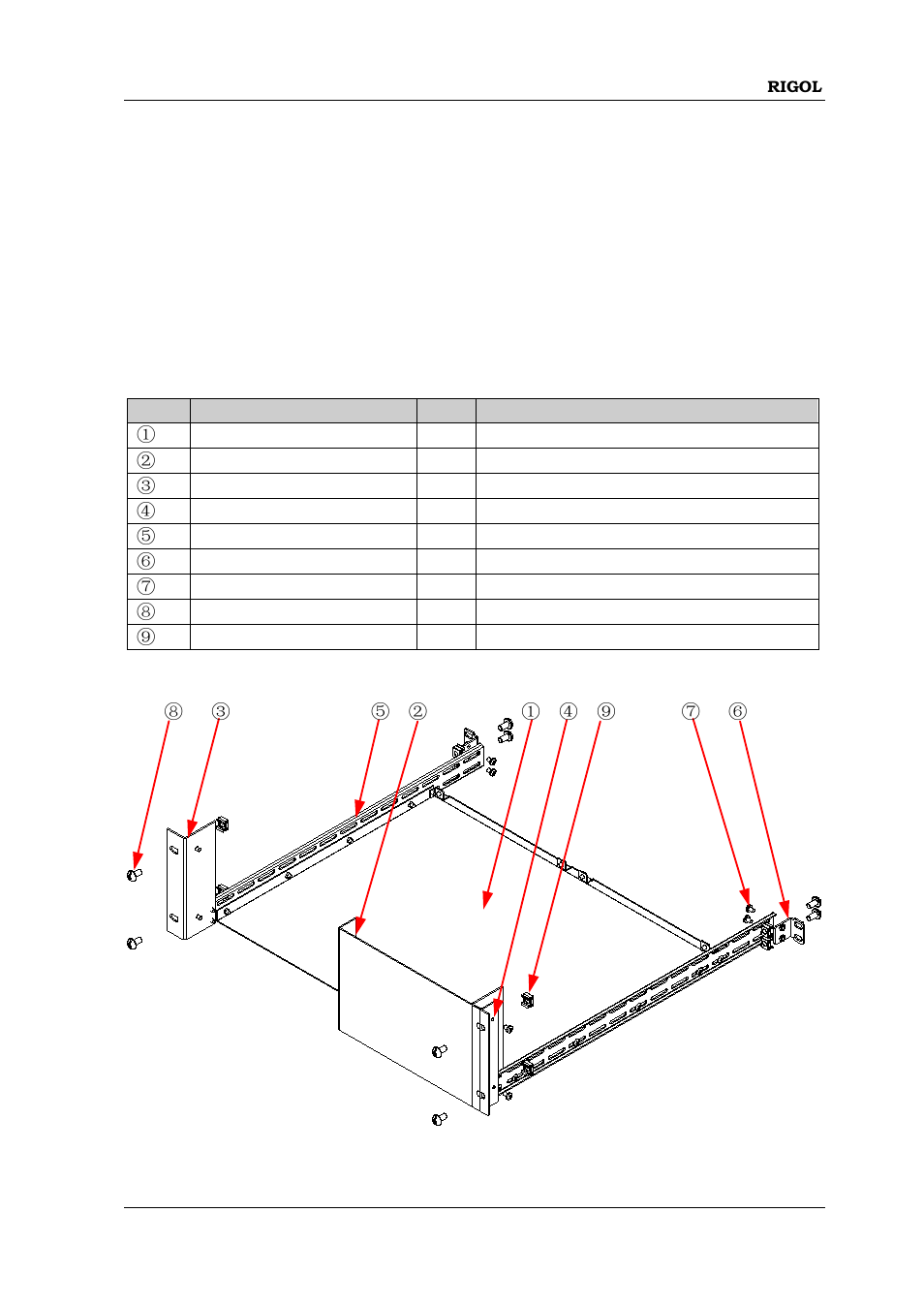 To rack mount the instrument, To install a single instrument, Part list | To rack mount the instrument -21, To install a single instrument -21 | RIGOL DP832A User Manual | Page 39 / 146