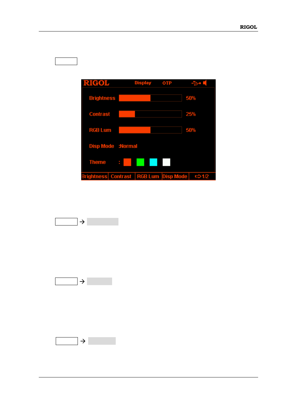 Display setting, Brightness, Contrast | Rgb luminance, Display setting -41, Brightness -41, Contrast -41, Rgb luminance -41 | RIGOL DP832 User Manual | Page 91 / 144