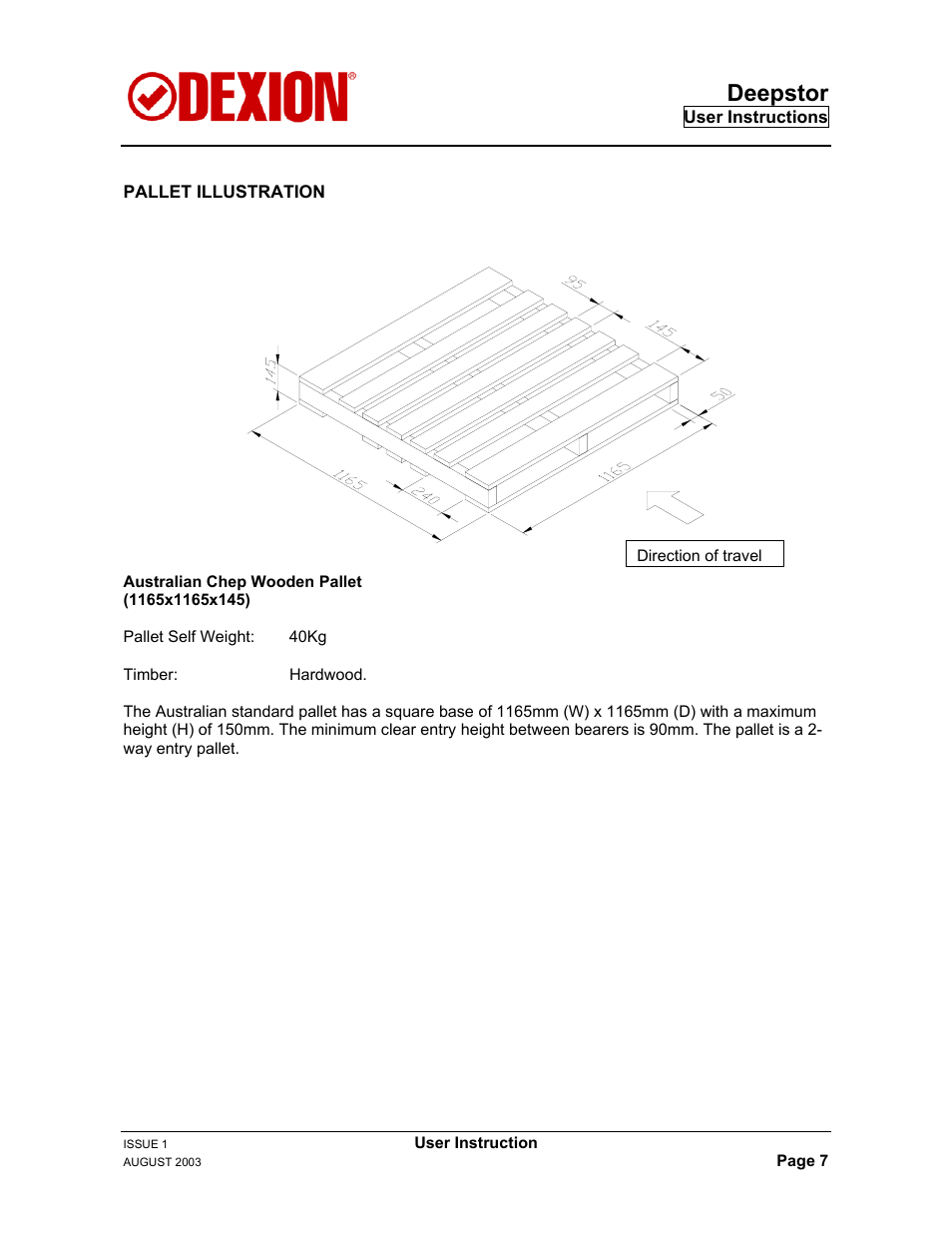 Pallet illustration, Deepstor | Dexion DEEPSTOR DEIVE-IN PALLET RACKING User Manual | Page 13 / 37