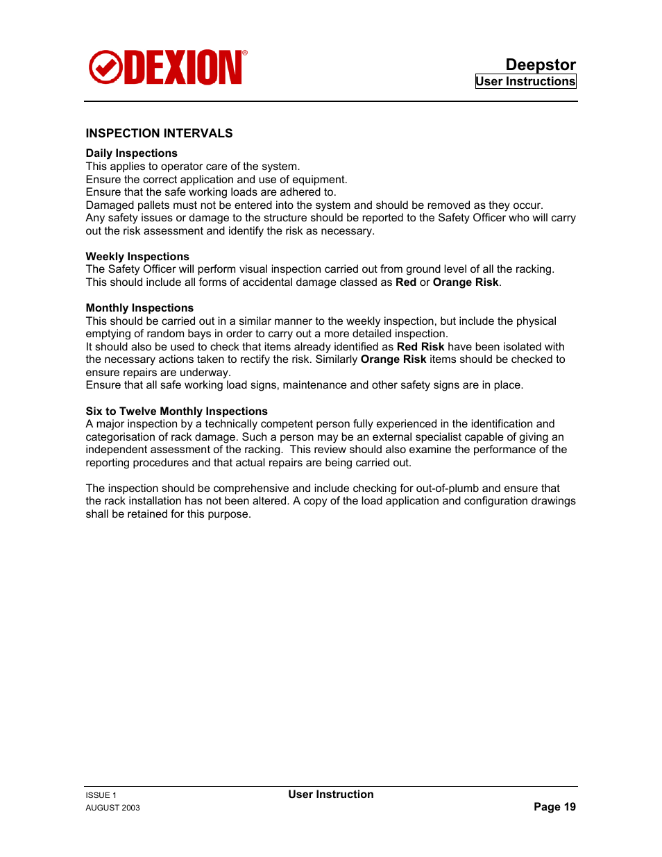 Deepstor | Dexion DEEPSTOR DEIVE-IN PALLET RACKING User Manual | Page 25 / 37