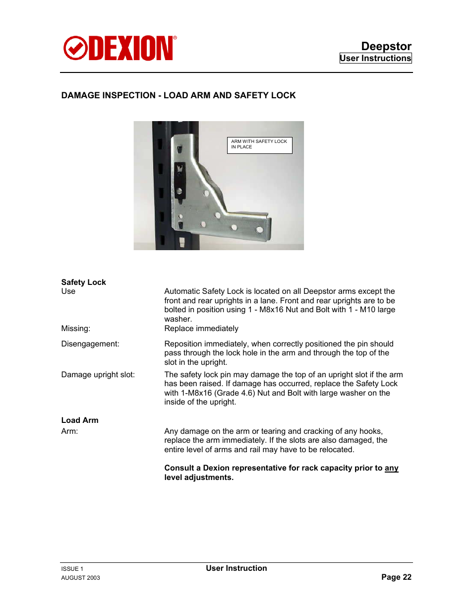 Damage inspection, Deepstor | Dexion DEEPSTOR DEIVE-IN PALLET RACKING User Manual | Page 28 / 37