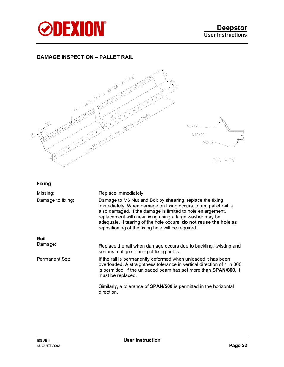 Deepstor | Dexion DEEPSTOR DEIVE-IN PALLET RACKING User Manual | Page 29 / 37