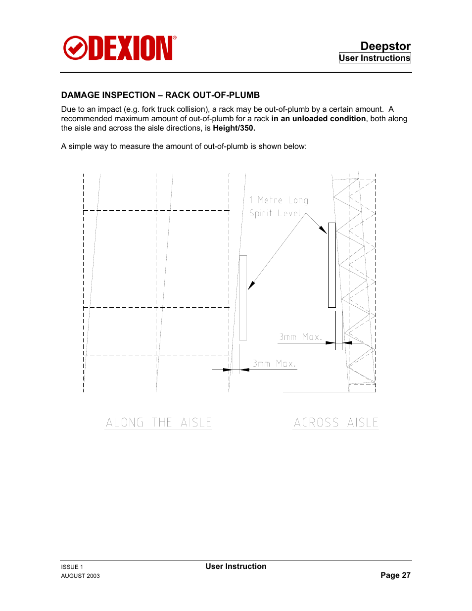 Deepstor | Dexion DEEPSTOR DEIVE-IN PALLET RACKING User Manual | Page 33 / 37