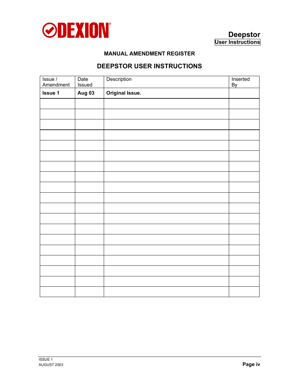 Deepstor, Deepstor user instructions | Dexion DEEPSTOR DEIVE-IN PALLET RACKING User Manual | Page 4 / 37