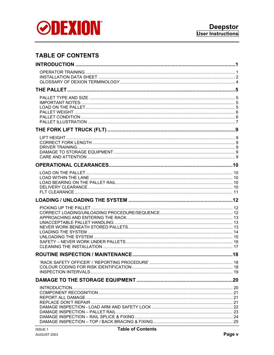 Dexion DEEPSTOR DEIVE-IN PALLET RACKING User Manual | Page 5 / 37