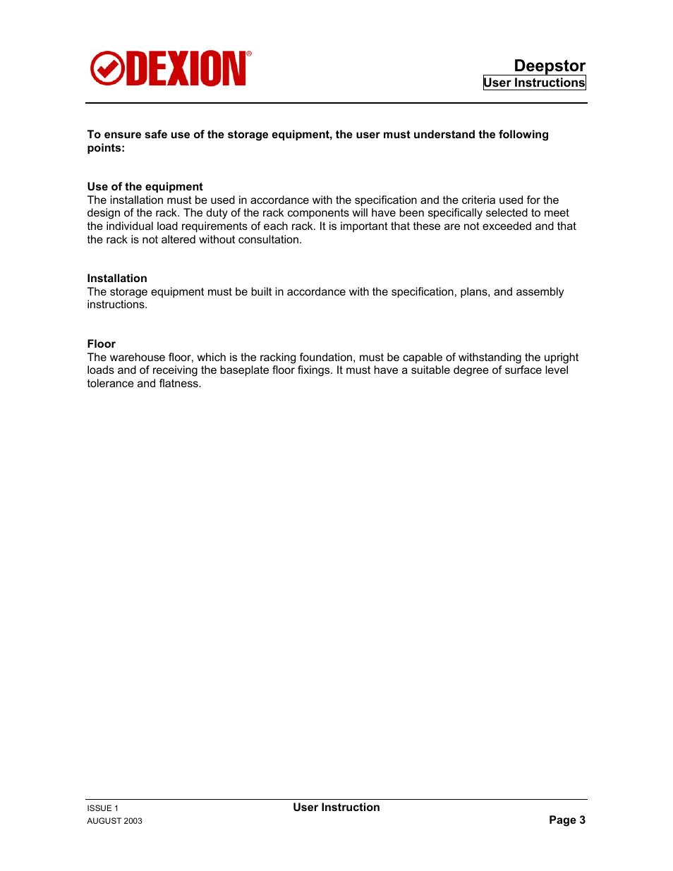 Deepstor | Dexion DEEPSTOR DEIVE-IN PALLET RACKING User Manual | Page 9 / 37