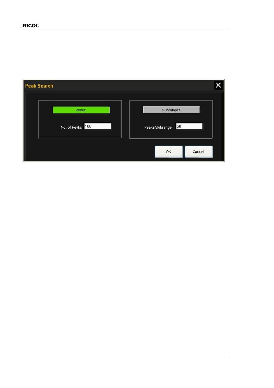 To set the peak search parameters, To set the peak search parameters -2 | RIGOL DSA875 User Manual | Page 52 / 67