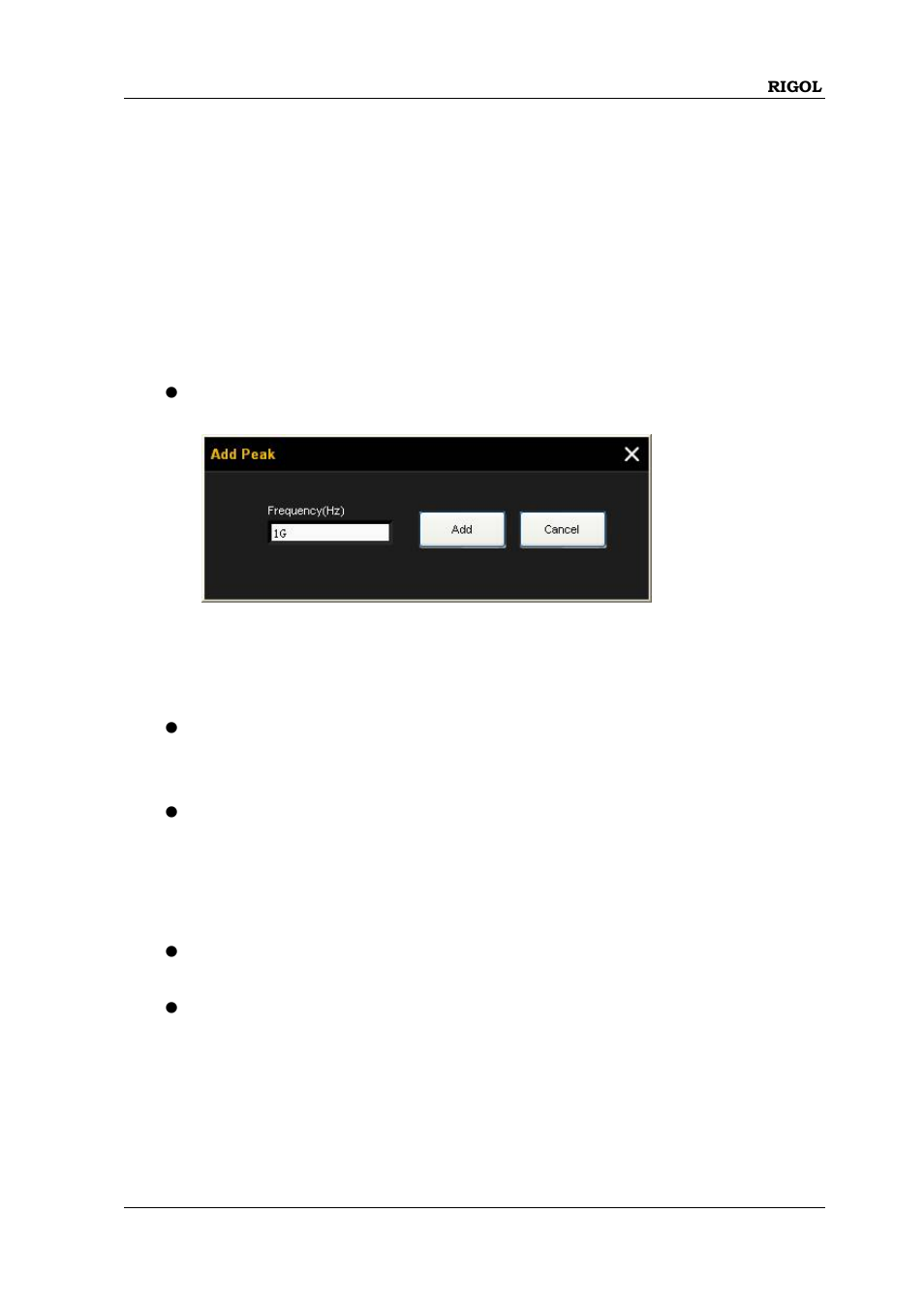 To edit the peak search list, To edit the peak search list -3 | RIGOL DSA875 User Manual | Page 53 / 67