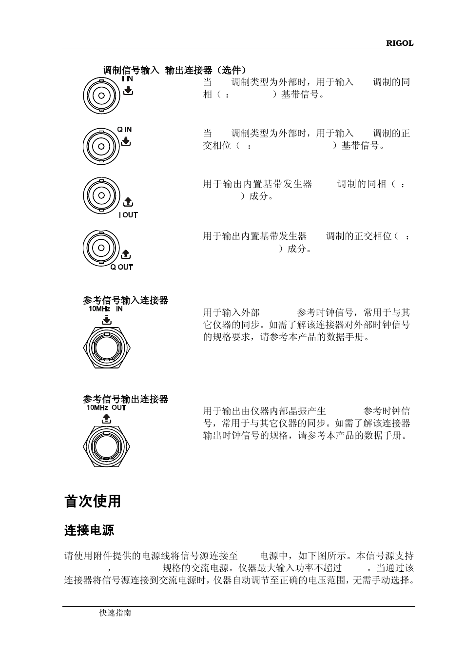 首次使用dsg3000, 连接电源, 首次使用 | Dsg3000, 首次使用 dsg3000 | RIGOL DSG3000 Series User Manual | Page 21 / 81