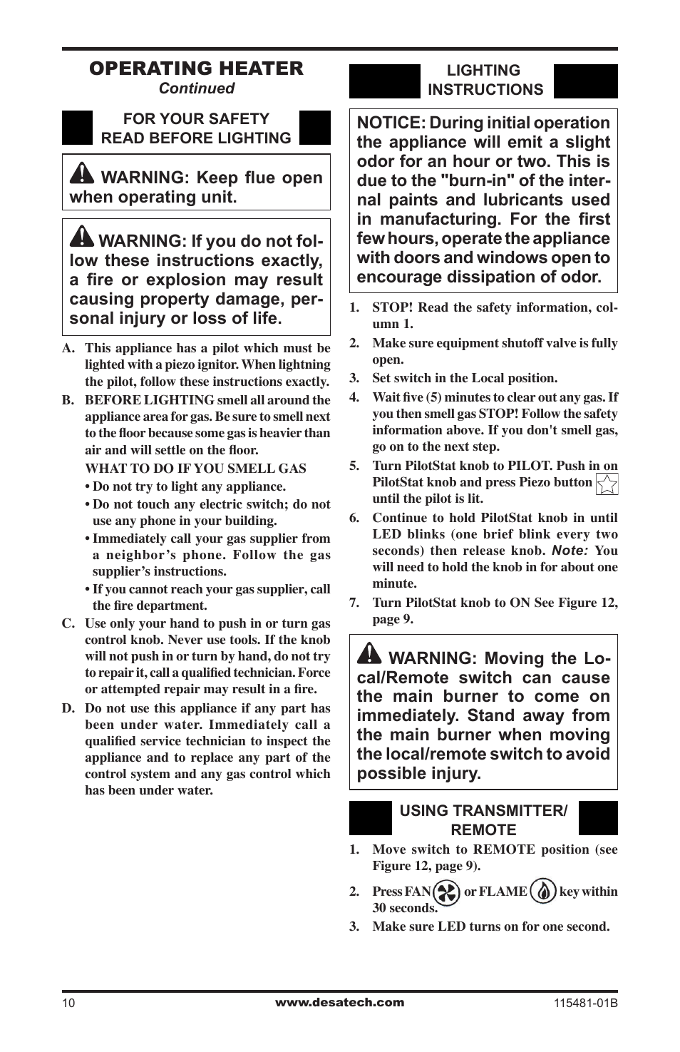 Operating heater | Design Dynamics HCA-24-RFN User Manual | Page 10 / 20