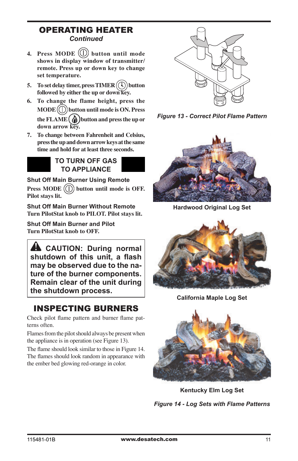 Inspecting burners, Operating heater | Design Dynamics HCA-24-RFN User Manual | Page 11 / 20