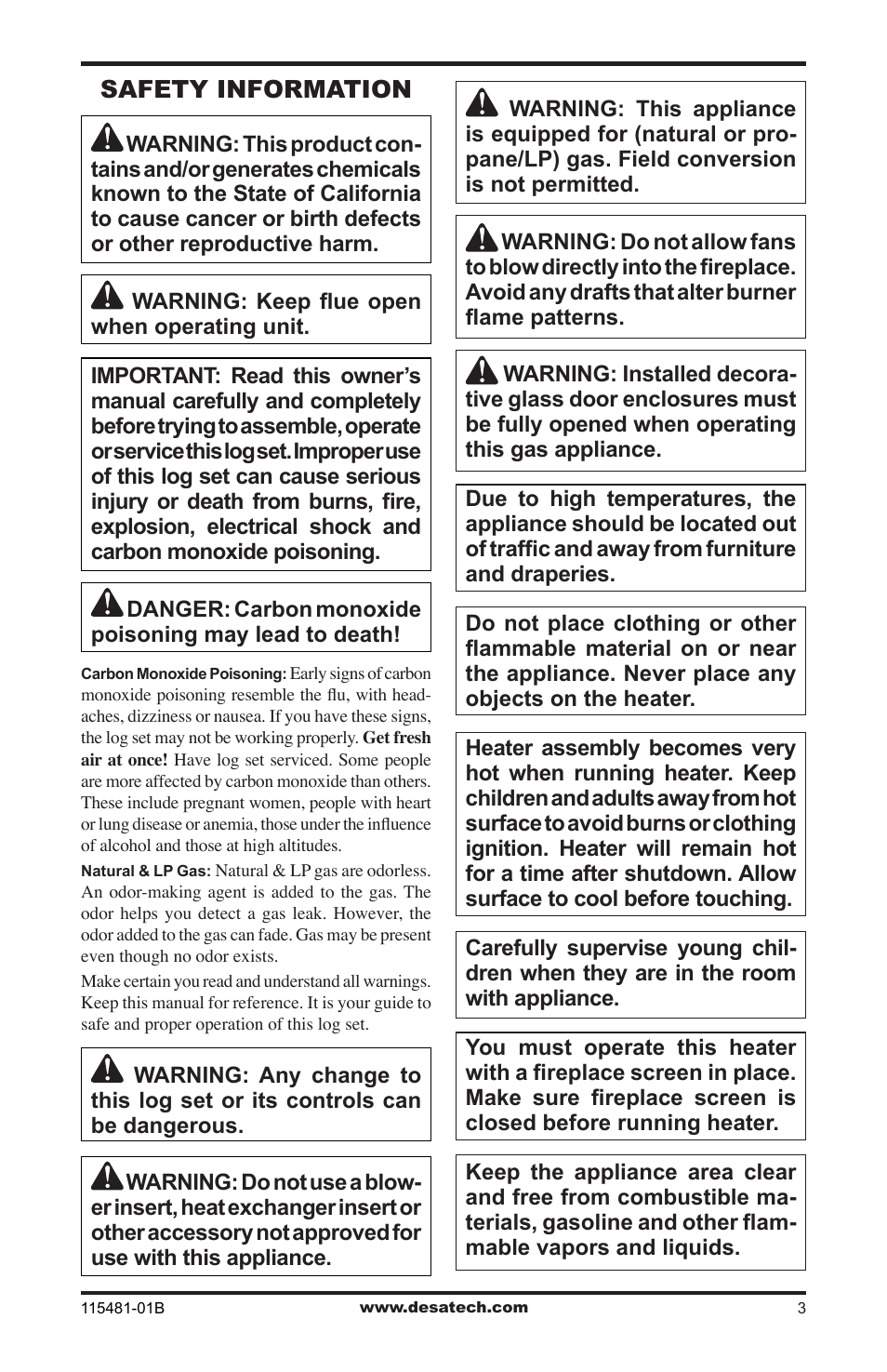 Safety information | Design Dynamics HCA-24-RFN User Manual | Page 3 / 20