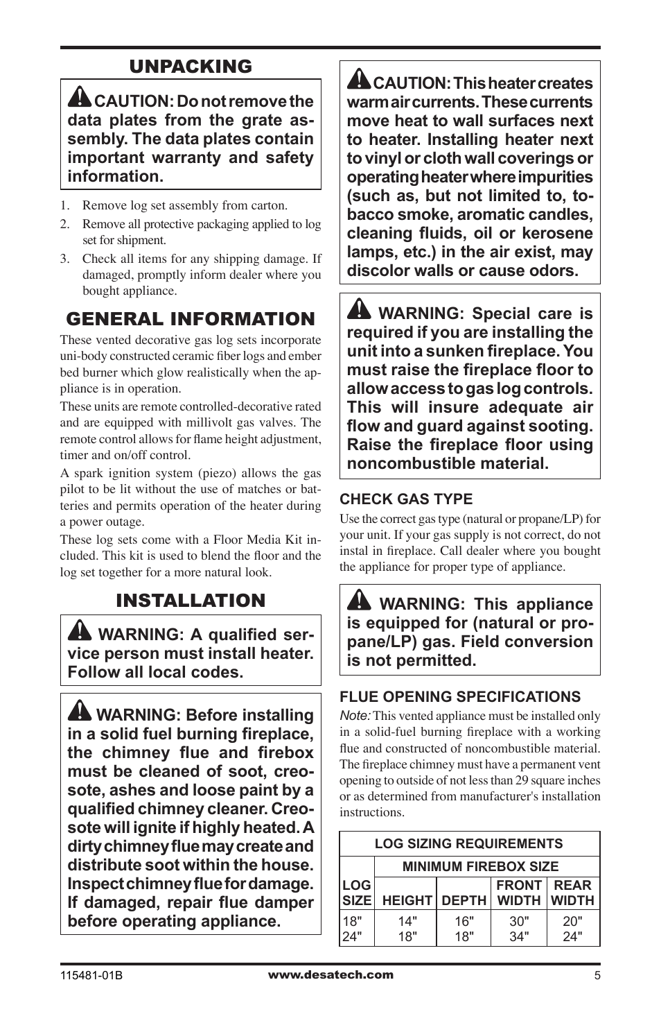 Unpacking, General information, Installation | Design Dynamics HCA-24-RFN User Manual | Page 5 / 20