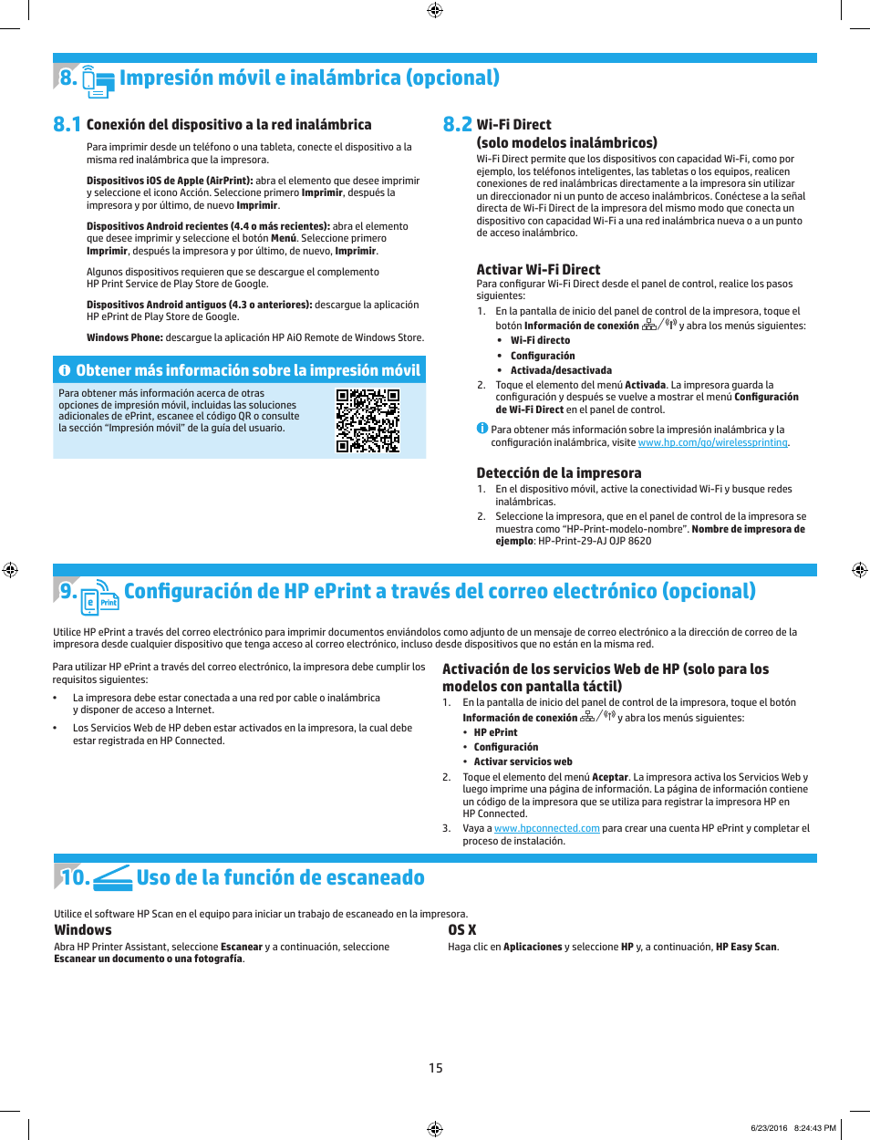 Uso de la función de escaneado, Obtener más información sobre la impresión móvil | HP LaserJet Pro MFP M227fdw User Manual | Page 15 / 48