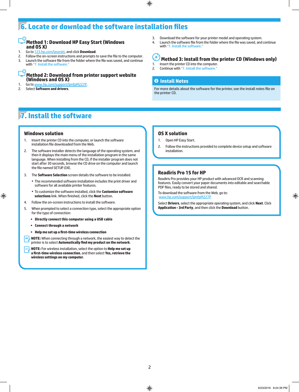 Windows solution, Os x solution, Readiris pro 15 for hp | Method 3: install from the printer cd, Windows only) | HP LaserJet Pro MFP M227fdw User Manual | Page 2 / 48