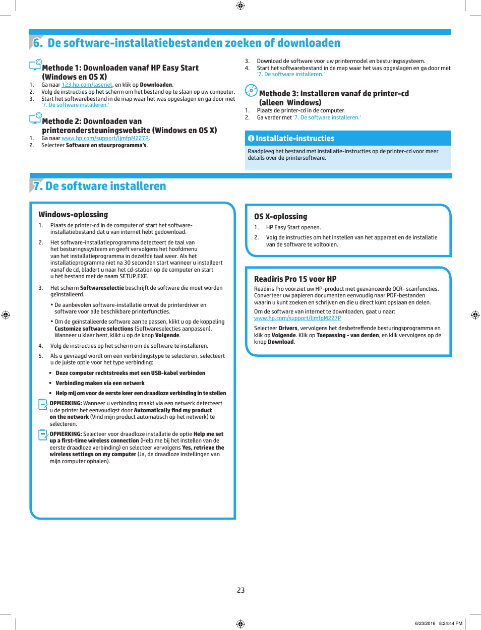 Installatie-instructies, Windows-oplossing, Os x-oplossing | Readiris pro 15 voor hp | HP LaserJet Pro MFP M227fdw User Manual | Page 23 / 48